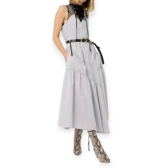 Current Air Women Sleeveless Pin Stripped Tiered Midi Dress Travel Vacation Sz S - Picture 2 of 9